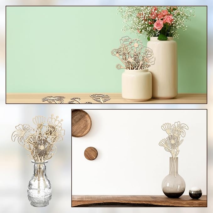 RattanView 36 Pcs Wooden Wildflower Decor Set Wood Flowers Cutout Signs