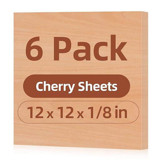 Rowood Cherry Plywood Sheets for Laser Cutting, 6 Pack 3mm Thin Unfinished Wood