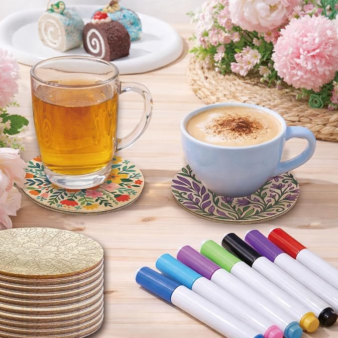 26PCS Wood Coasters Craft Kit 10 Paint You Own Coaster