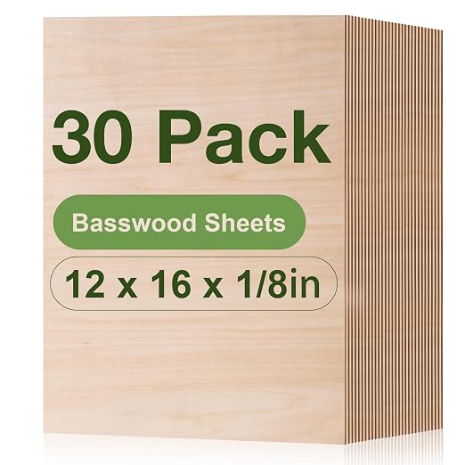 30 Pack Basswood Plywood, Thin Unfinished Wood Sheets Blanks