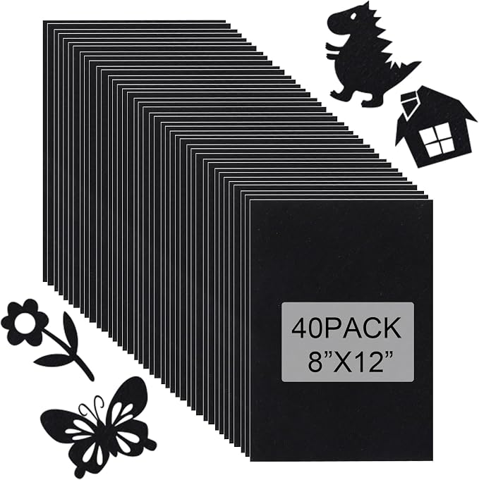 40 Pcs Stiff Felt Fabric Sheet for Crafts, 1mm Thick and 8”x12”Black Felt