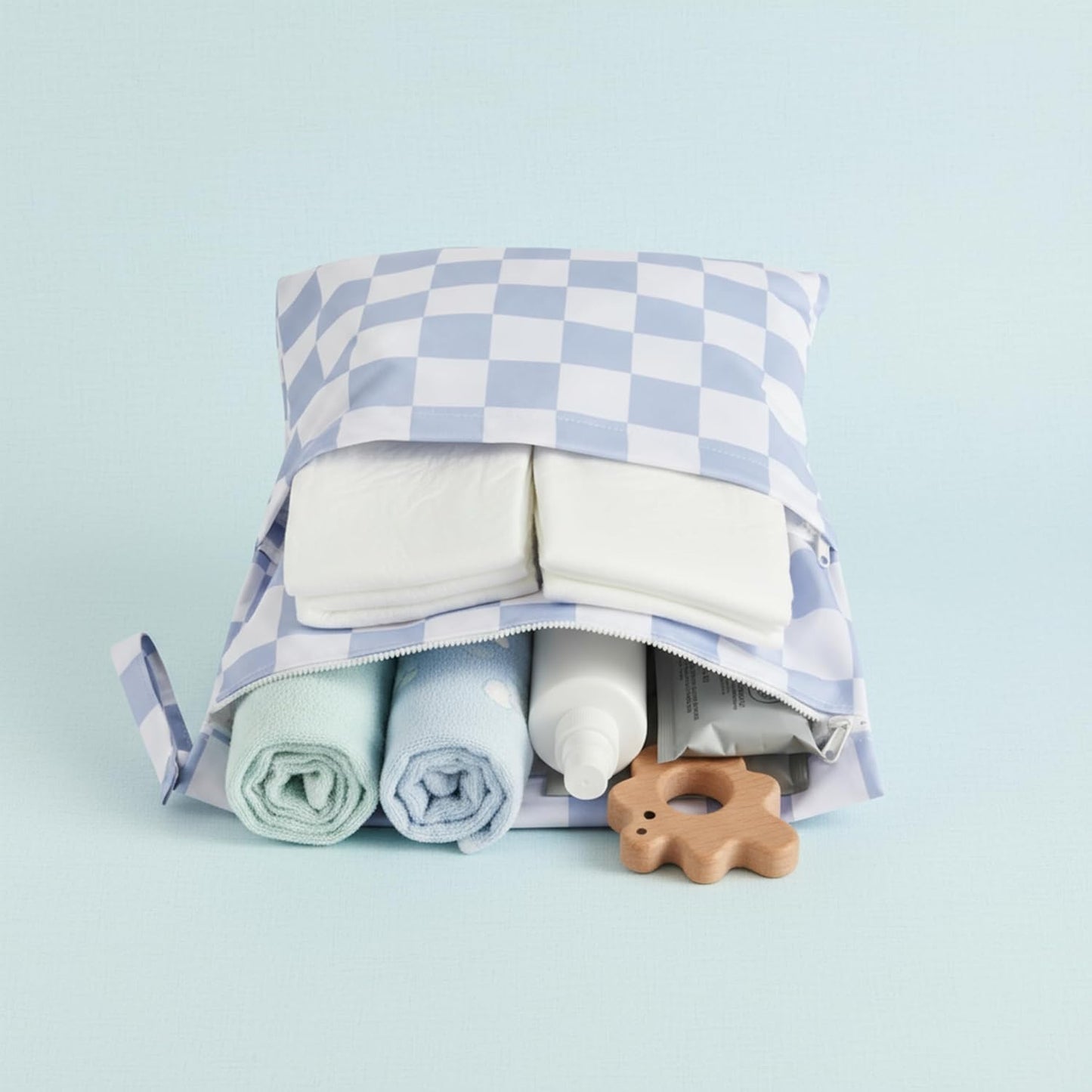 Blue Checkered Waterproof Wet Dy Diaper Bag for Baby Essentials, Travel, Swimsuit, Beach Bag Accessories, Aesthetic Trendy Cute Toddler Baby Bag Pouch, Pack of 2