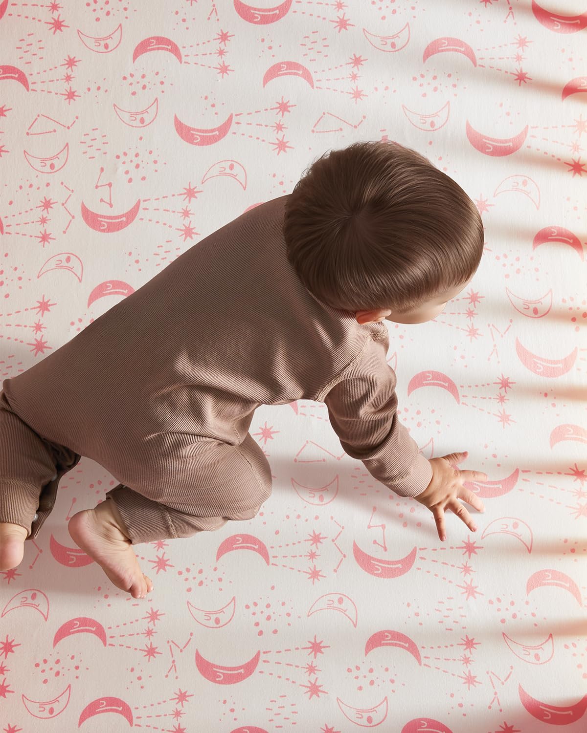 Baby Crib Sheets for Boys Girls, 28x52x8in Fitted Crib Sheet Neutral 3 Pack for Standard Crib and Toddler Mattress, Breathable Soft Microfiber Baby Sheet Pink White Moon