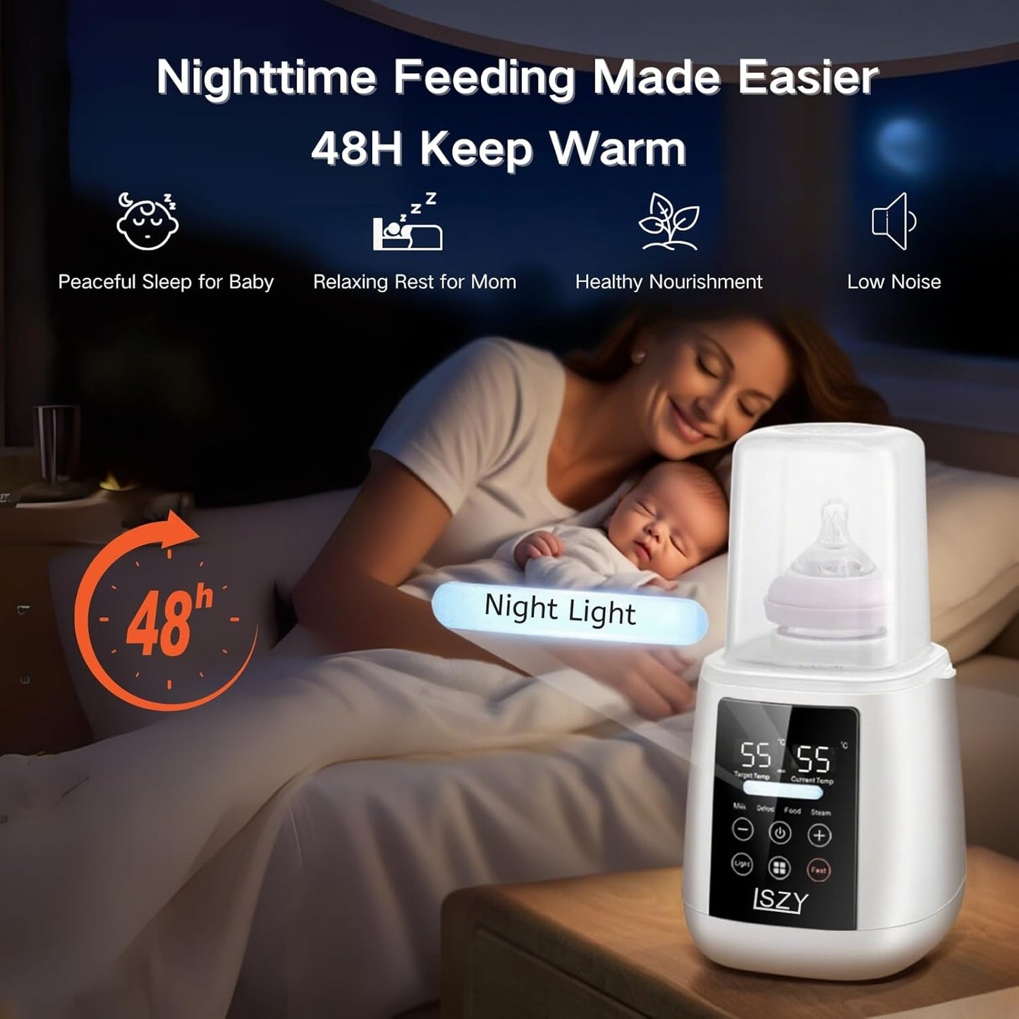 Bottle Warmer, LSZY 12-in-1 Fast Baby Bottle Warmer for Breastmilk/Formula w/20 Bags, Night Light, Milk Warmer with Accurate Temp Control 48H Keep,Thaw, Food Heating Sterili-zing (Black Screen)