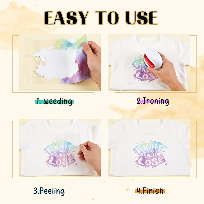 Tintnut Watercolor Gradient Heat Transfer Vinyl, stretch washable, suitable