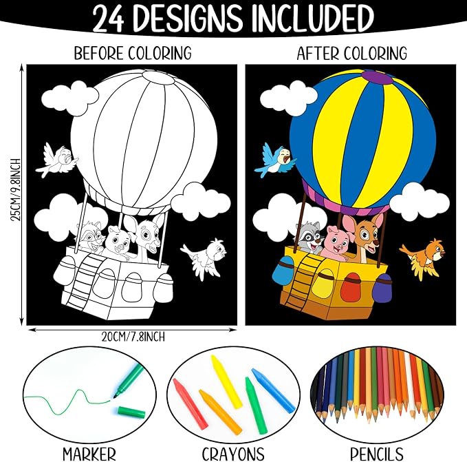 Zhanmai 48 Pcs Cute Animals Velvet Coloring Posters Felt Pages to Color Cute