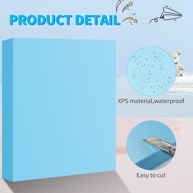 LuckyFoam Blue 4 Pack 15x12x2 inch Foam Sheets 2 Inch Thick | Polystyrene