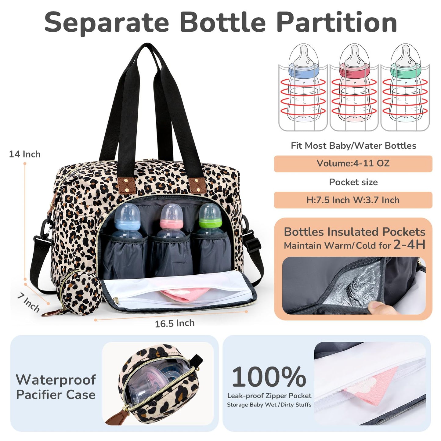 Diaper Bag Tote, Baby Bag Travel Diaper Tote Bag with Pacifier Case, Cute Maternity Hospital Baby Stylish Diaper Tote for Mom Dad Leopard Print