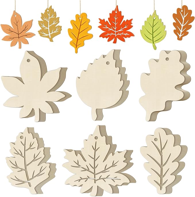 36PCS Wooden Fall Ornaments to Paint Thanksgiving Decorations, 6 Styles DIY