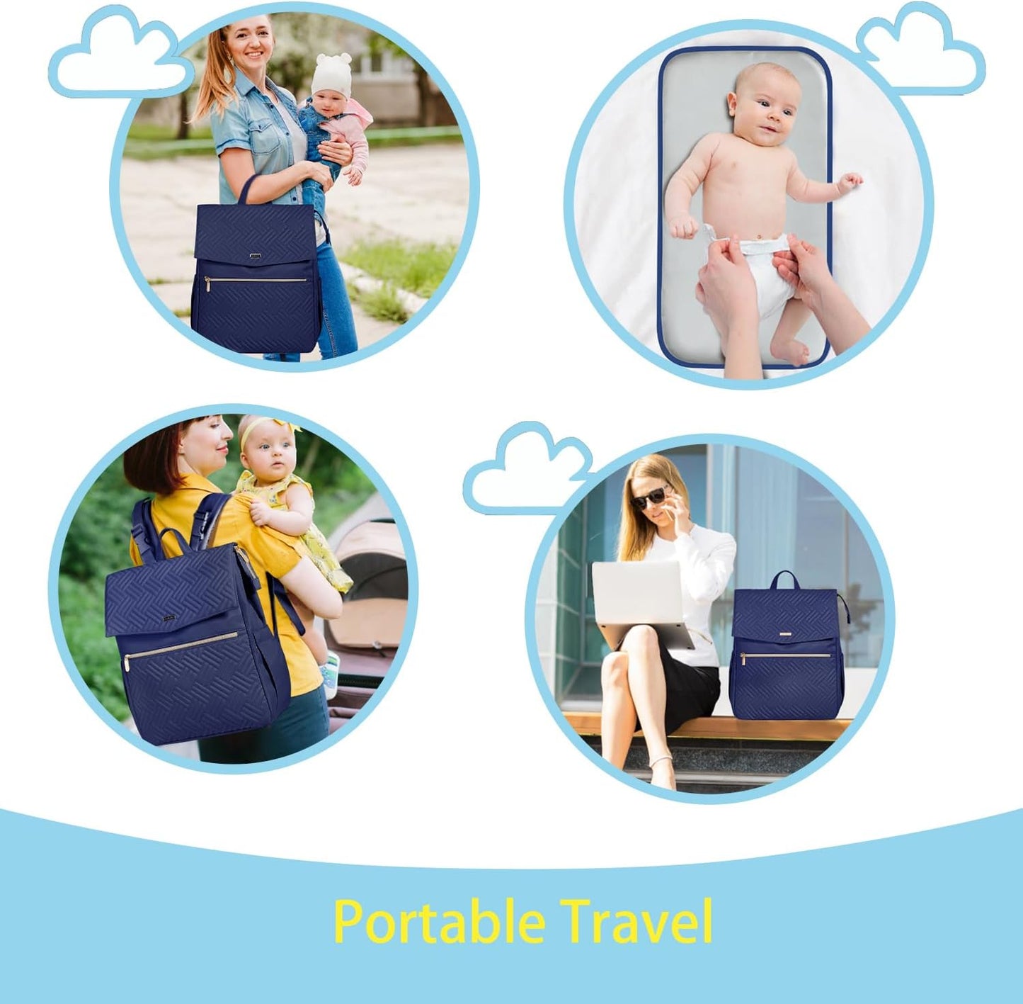 LANDICI Diaper Bag Backpack, Multifunction Waterproof Baby Diaper Bags with Changing Pad, Stroller Straps, Travel Essentials Stylish Back Pack for Mom Dad Boy Girls Toddler, Dark Blue