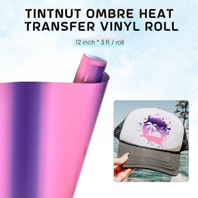 Tintnut Purple Pink Gradient Heat Transfer Vinyl Roll, stretch washable