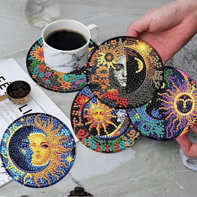 ijbnhd 8 Pcs Sun & Moon Diamond Art Coasters