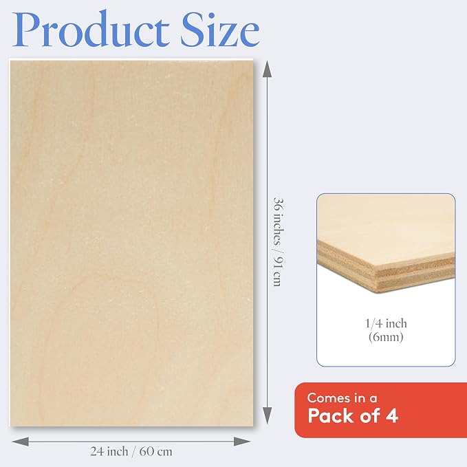 Baltic Birch Plywood 24 x 36 x 1/4 Inch - 6 mm Craft Wood