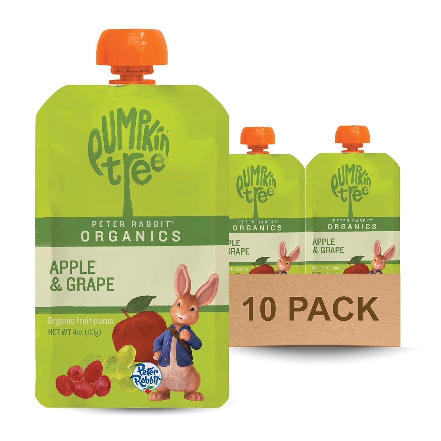 Pumpkin Tree Peter Rabbit Organics, Organic Apple and Grape 100% Pure Fruit Snack, 4 Ounce (Pack of 10)