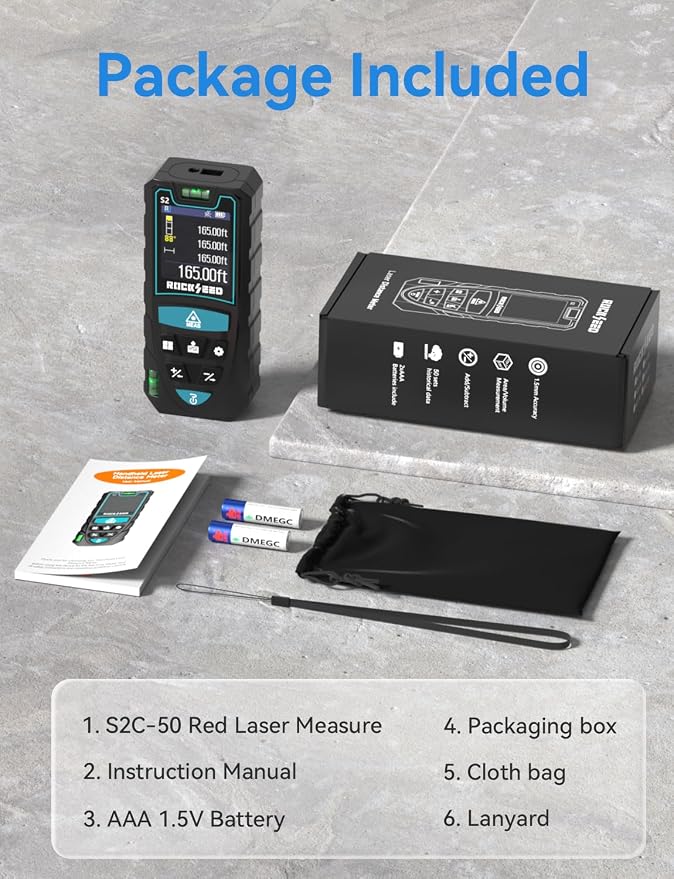 Laser Measuring Tool 165ft, RockSeed S2C Red Beam Laser Measure