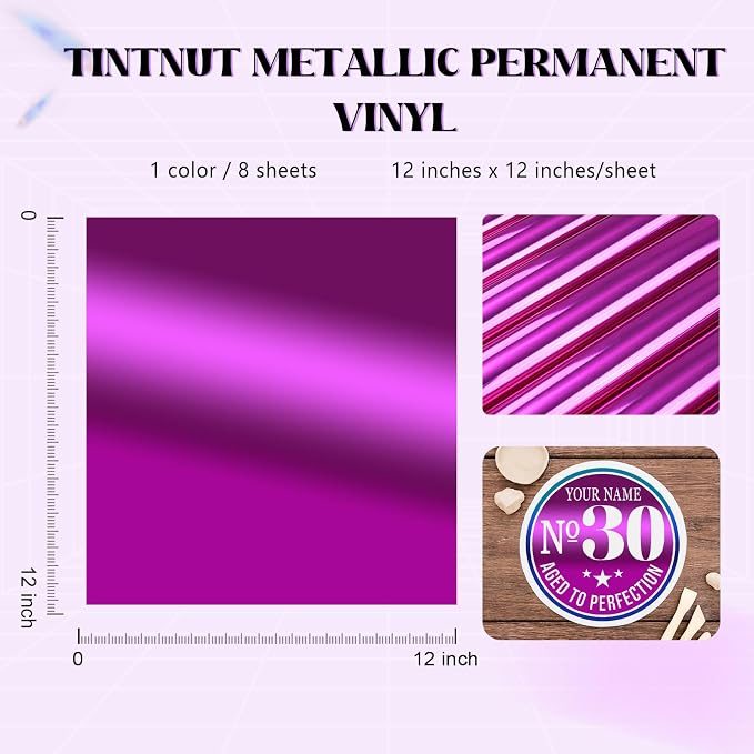 Tintnut Holographic Permanent Vinyl 8 Pcs 12x12in Purple Adhesive Vinyl | Solid