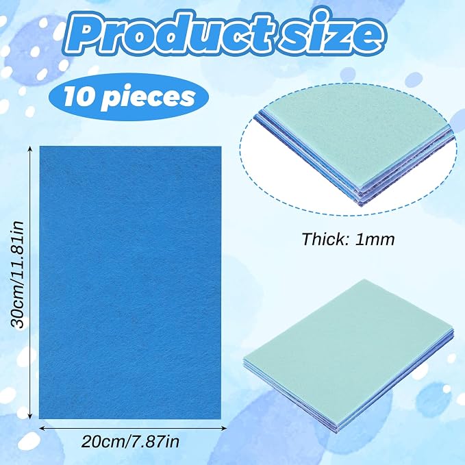 Ymapinc 10Pcs Blue Felt Fabric Sheets, 8x12 Inch | Soft Craft Material