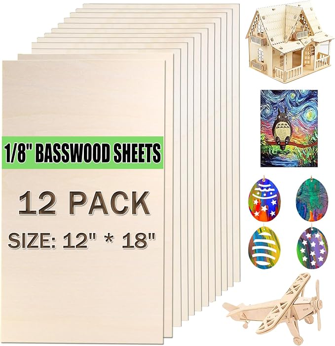 Yaliuliu 12 Pack Basswood Sheets 12"x18"x1/8"