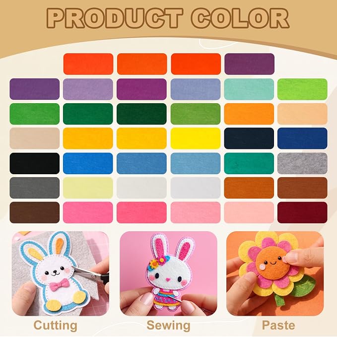 80PCS, 1mm Stiff Felt Fabric Sheets, 40 Assorted Colors, Felt Sheets
