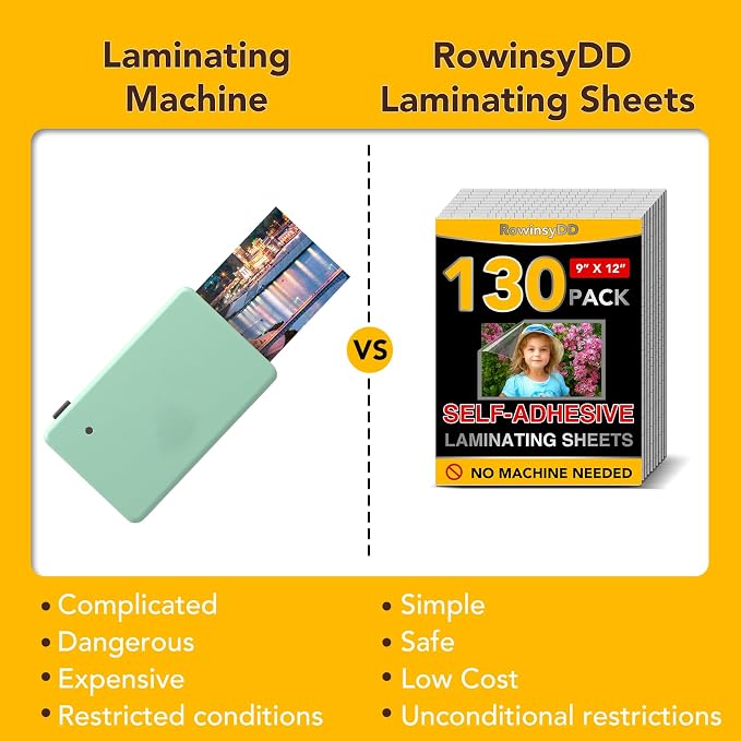 RowinsyDD 130 PCS Self Laminating Sheets, Self Adhesive Laminating Sheets | 8.5