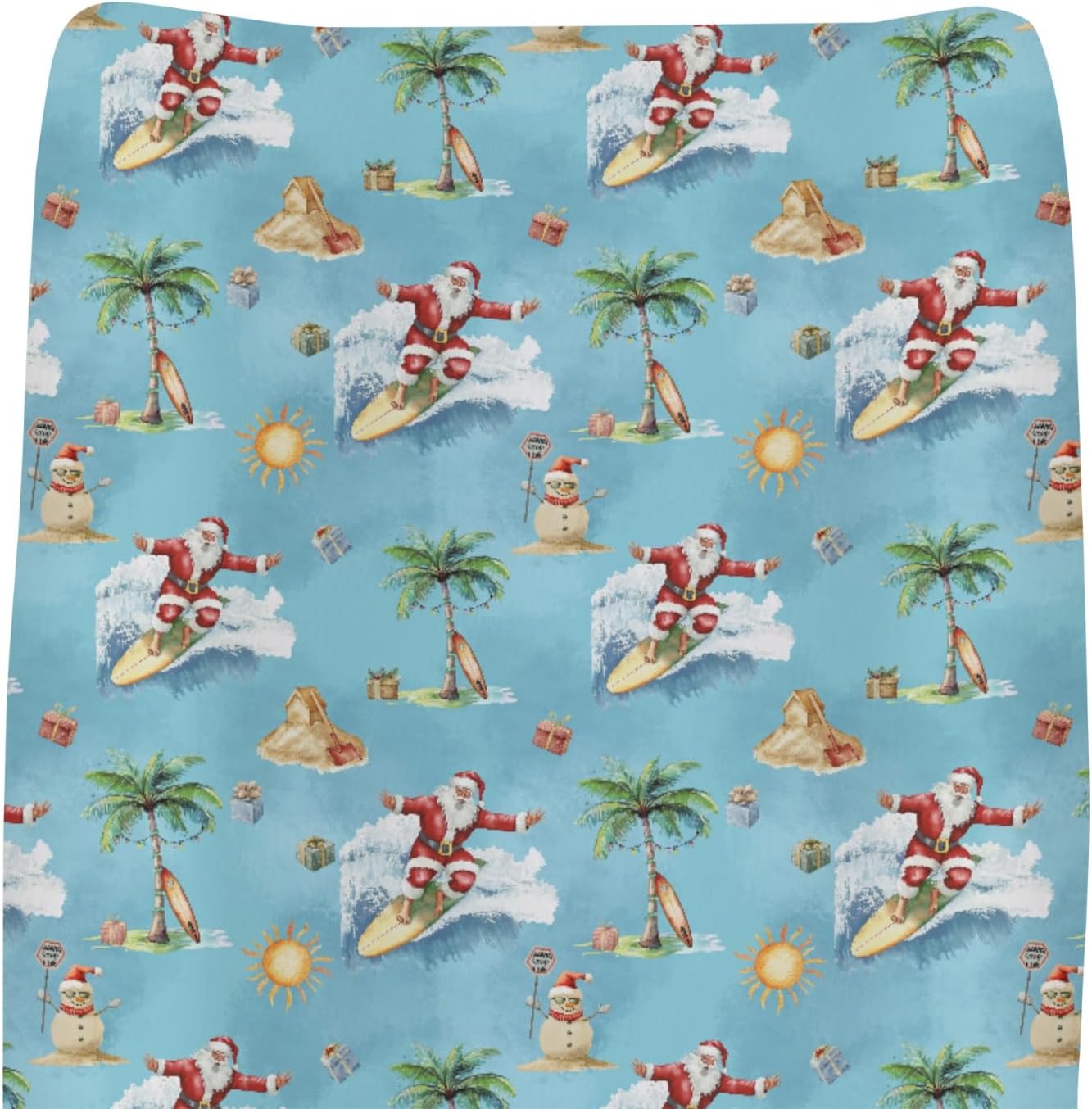 Christmas Surfing Santa Beach Baby Changing Pad Covers for Boy Girl Summer Santa Surfboard Palm Tree Gifts Fitted Changing Table Mats Winter Holiday Festive Soft Diaper Change Table Sheets 32''×16''