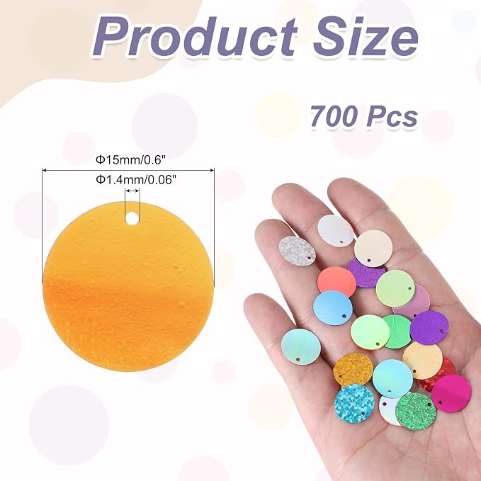 MECCANIXITY 700 Pcs Flat Round Sequins 15mm/0.6 Inch Loose Paillettes Craft