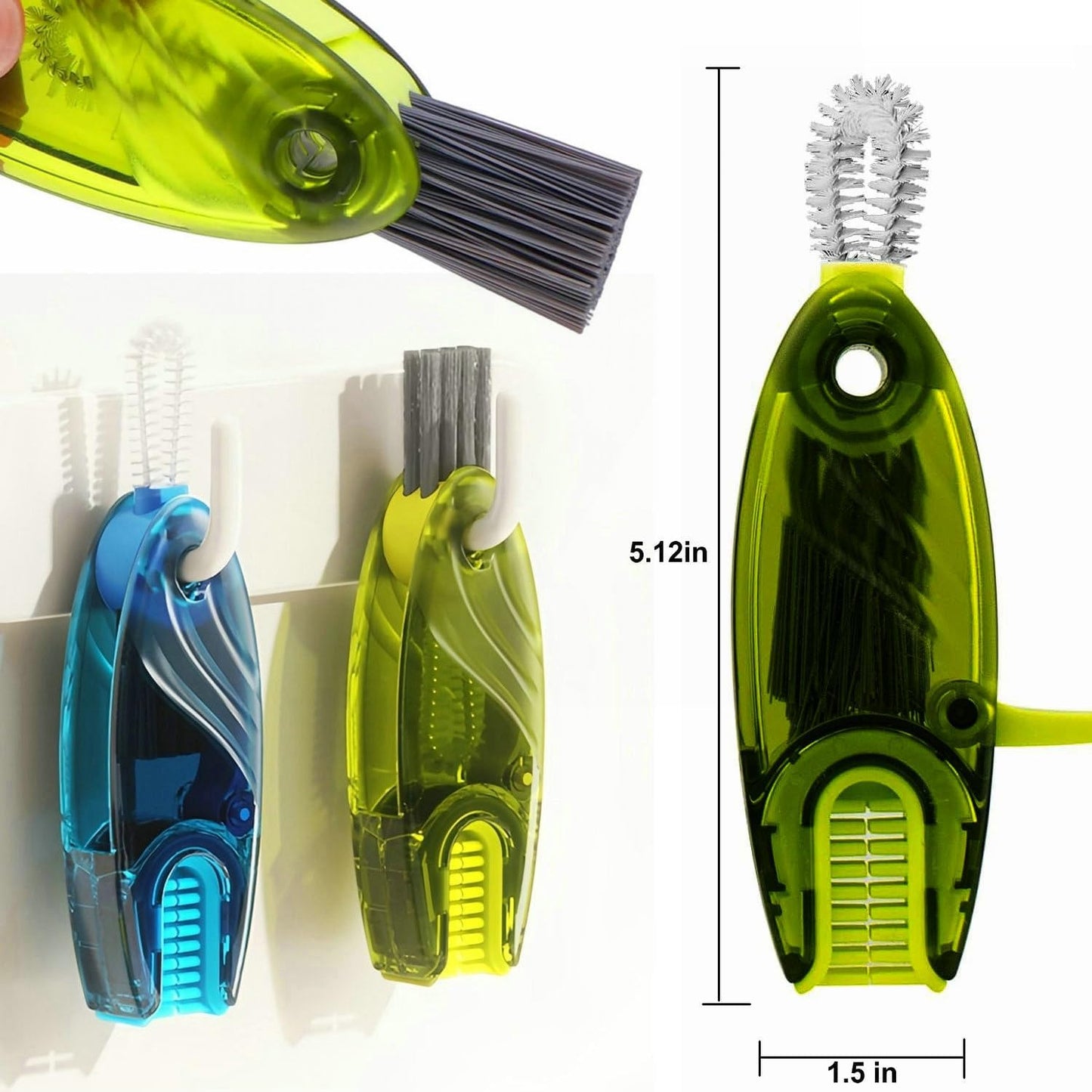 4 in 1 Cup Lid Cleaning Brush Set Multifunctional Bottle Brush Cleaner Tiny Bottle Cup Lid Brush Straw Cleaner Tools Mini Silicone Bottle Cup-Holder Cleaner with Hook Remover Green + Blue