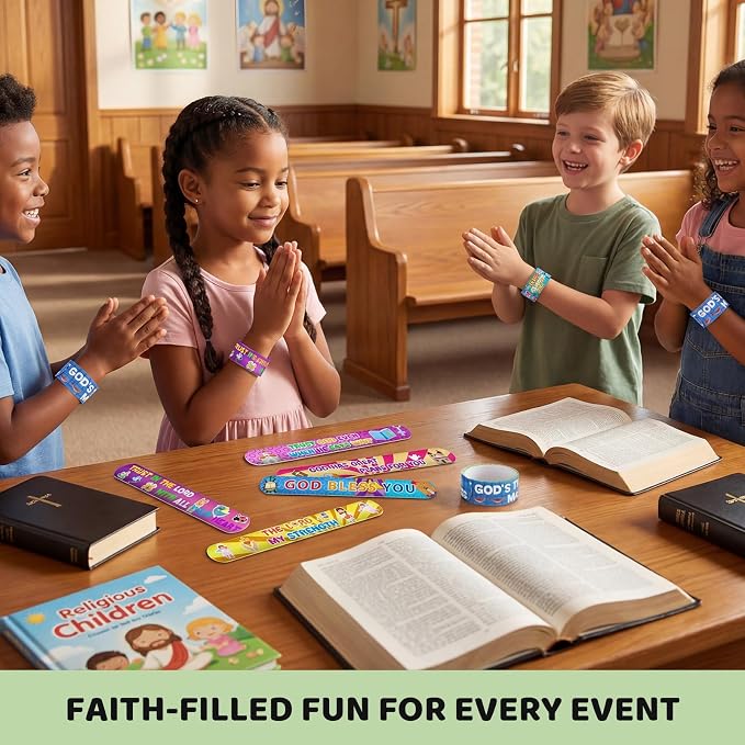 LovesTown 48PCS Christian Snap Bracelets, Bible Verses Religious Slap