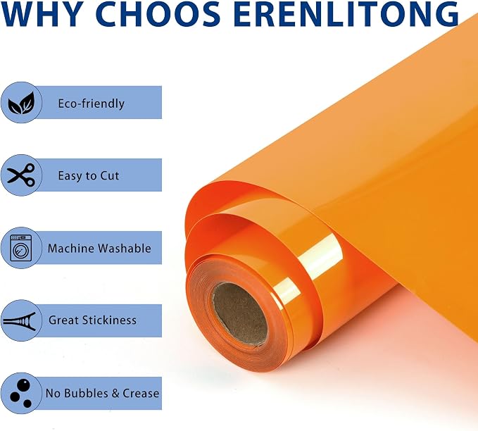 RENLITONG Orange Iron on Vinyl 12Inch by 20ft Roll Heat Transfer Vinyl