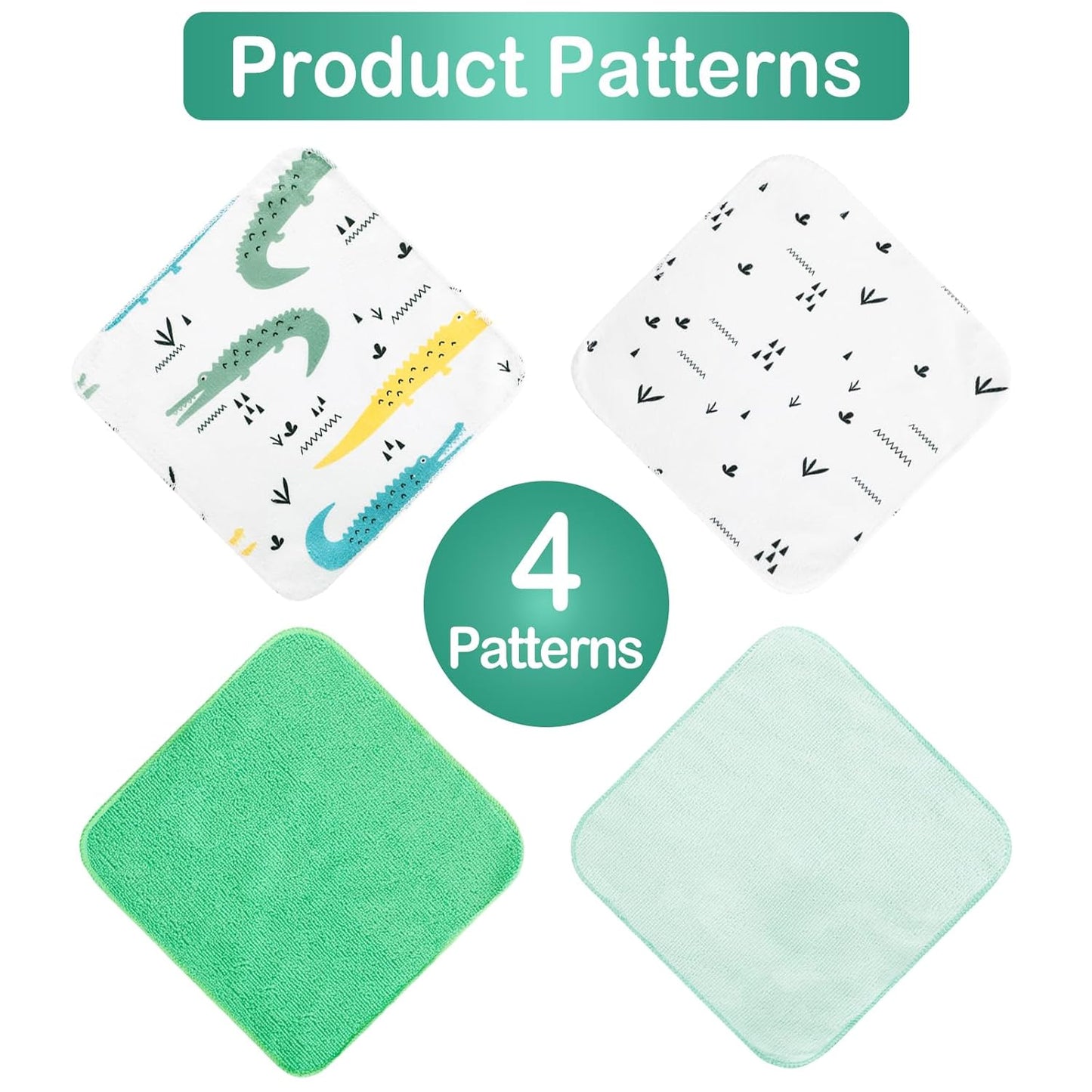 Baby Washcloths, 24Pack Baby Wash Cloths Extra Soft & Ultra Absorbent, Baby Towels and Washcloths Face Towels for Unisex Boys Girls Body, Washclothes Gentle on Sensitive Skin, 9x9 Green Crocodile