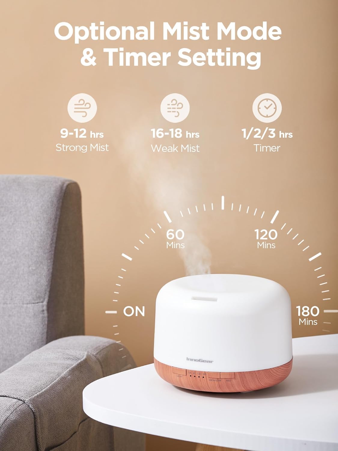 InnoGear 500ml Essential Oil Diffuser with Remote Control, Premium Ultrasonic Aromatherapy Diffusers Scent Humidifier Vaporizer Auto-Off Timer for Large Room Home, Yellow
