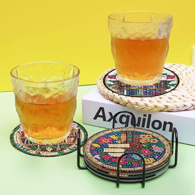 Axquilon 8 Pcs Books Diamond Art Coasters Kit