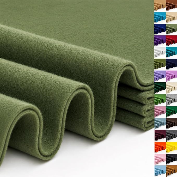 Sage Green Large Felt Fabric 36" x 36", 1.4 mm Soft Felt Sheet, Nonwoven Fabric