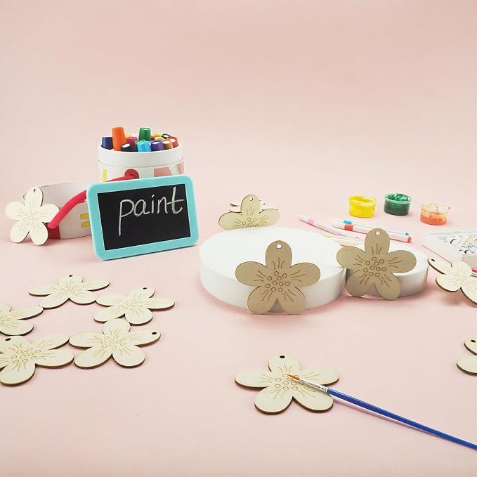 30 Pcs Wooden Flower Decor Unfinished Wood Crafts