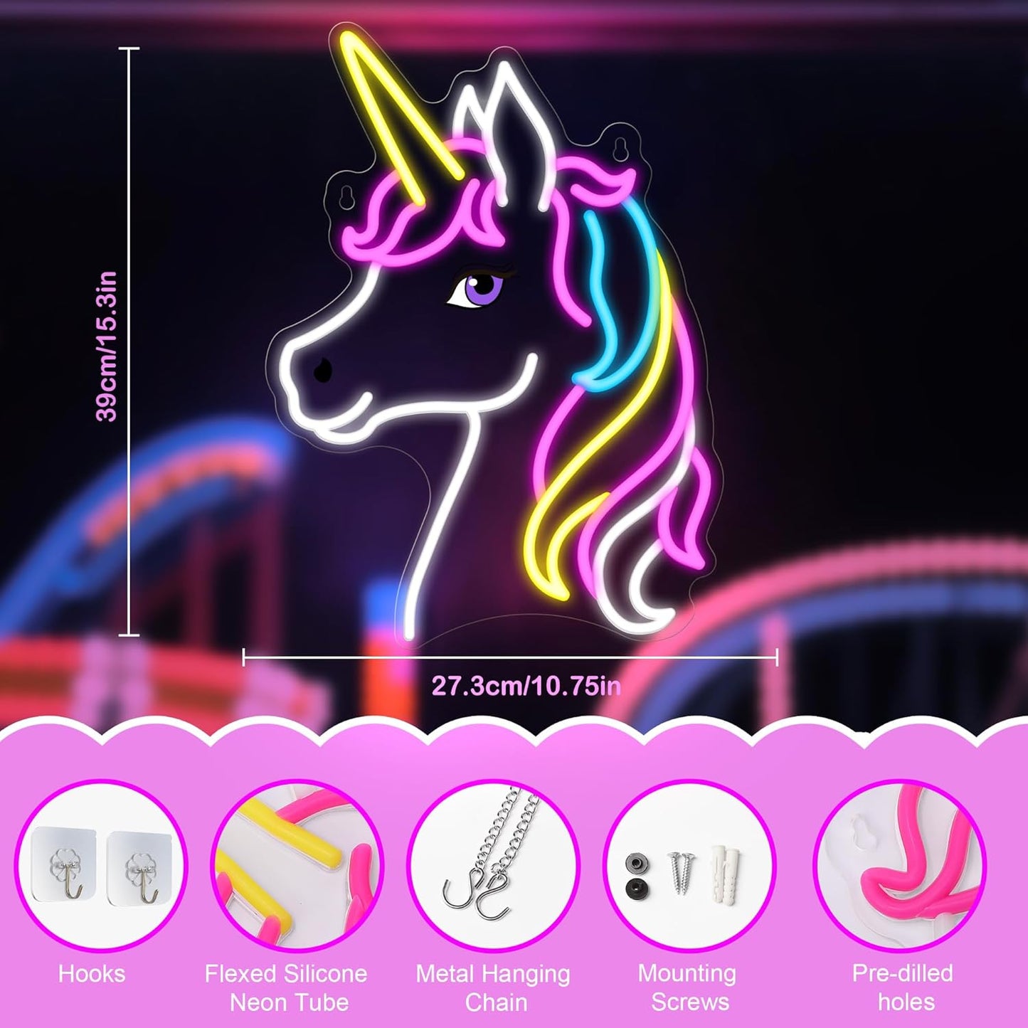 Unicorn Neon Sign, Unicorn Lamp Wall Decor, Dimmable Birthday Party Decorations for Home, Patio, Garden, Restaurants, Hotels, Stores, Clubs, Gift for Friends, Family and Kids