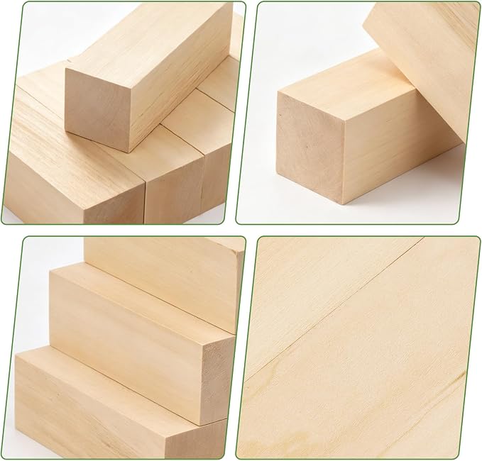 6 Pack Basswood Carving Blocks, Unfinished Wood Whittling Blocks