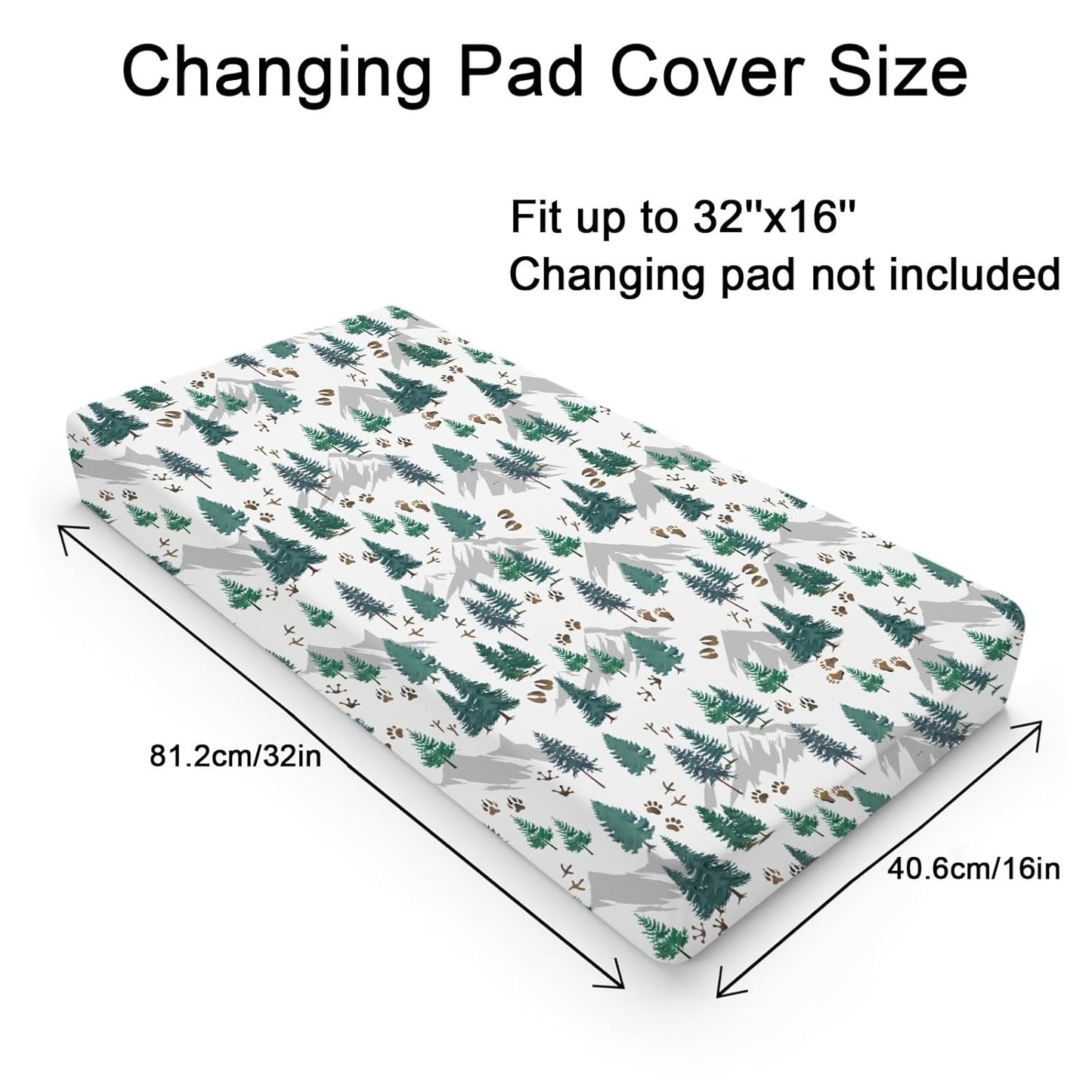 Green Pine Forest Animals Tracks Baby Changing Pad Covers Pine Trees Paws Mountain Diaper Changing Table Sheets for Girl Boy Soft Breathable Stretch Fitted Nursery Change Table Mat 32''x16''