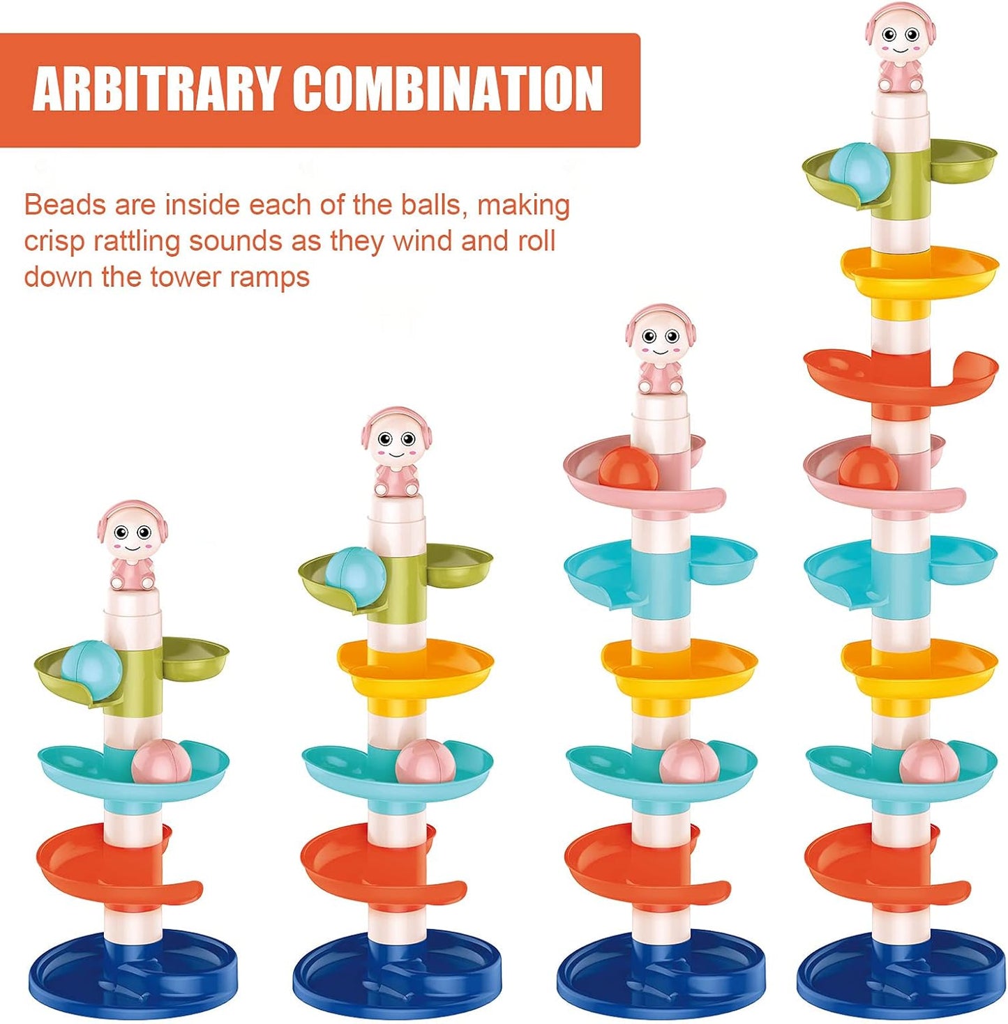 FUN LITTLE TOYS Ball Drop Toys for Toddler 1-3, 9 Layer Roll Swirling Ball Tower with 3 Balls, Ball Run Ramp for Baby Learning Development Educational Activities Toy Birthday Gift