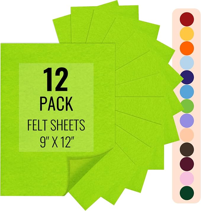 IONTACH 9" X 12" Felt Fabric Sheets 1.6mm Thick | Soft Felt