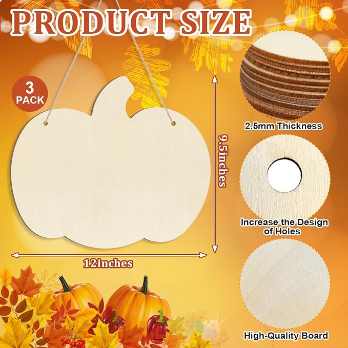 Large Size 12" Wooden Pumpkins Ornaments to Paint, Halloween Thanksgiving DIY