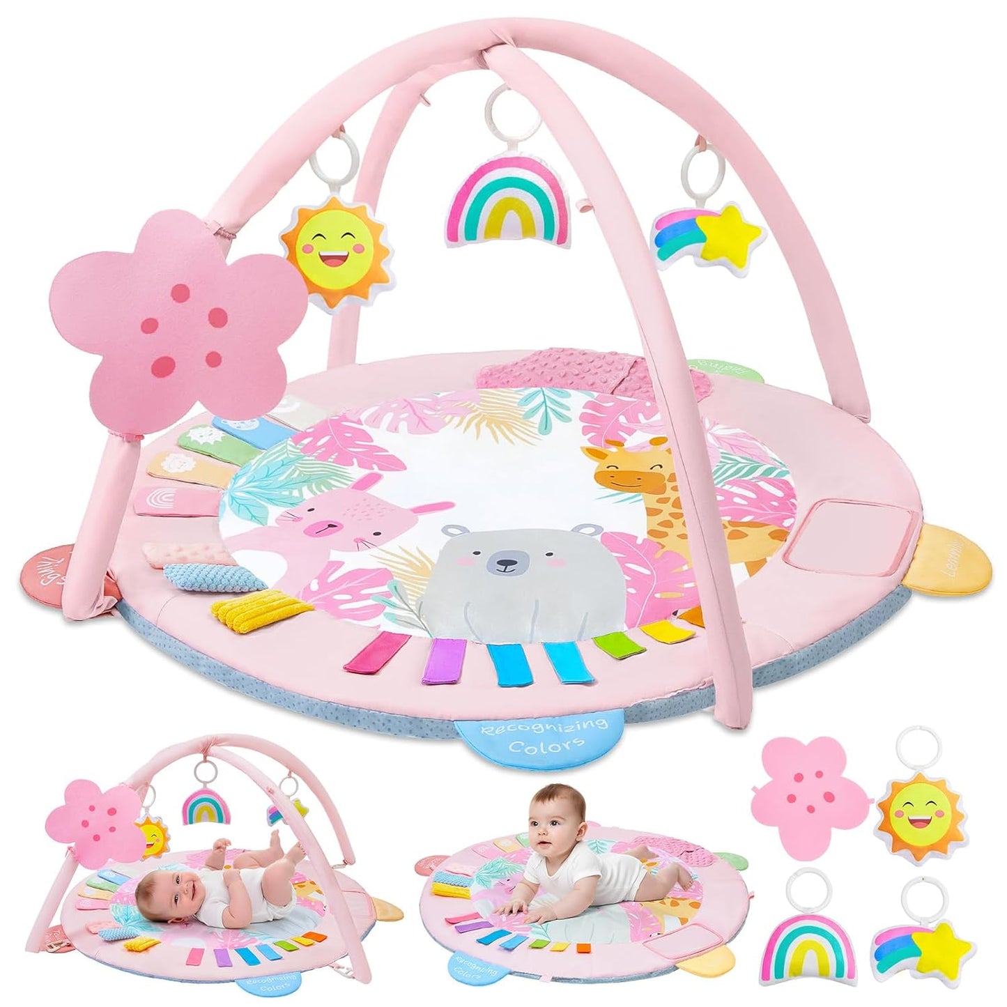 Baby Play Gym Mat Tummy Time Mat, Washable Baby Activity Play Mat for Sensory, Visual, Hearing, Touch Development, Baby Toys Shower Gift for Newborn