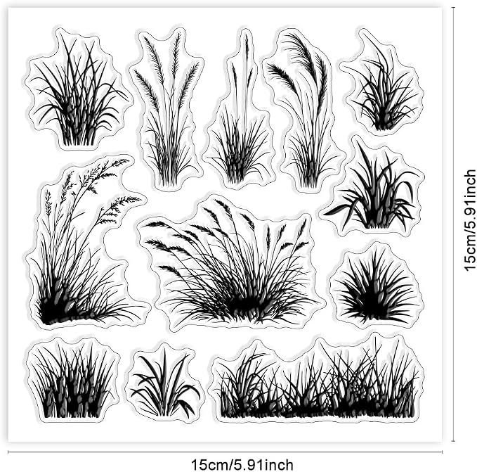 GLOBLELAND Grass Silhouette Clear Stamps