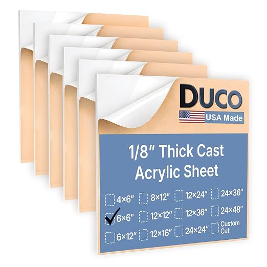 Duco White Cast Acrylic Sheets 1/8" Thick 6" x 6"