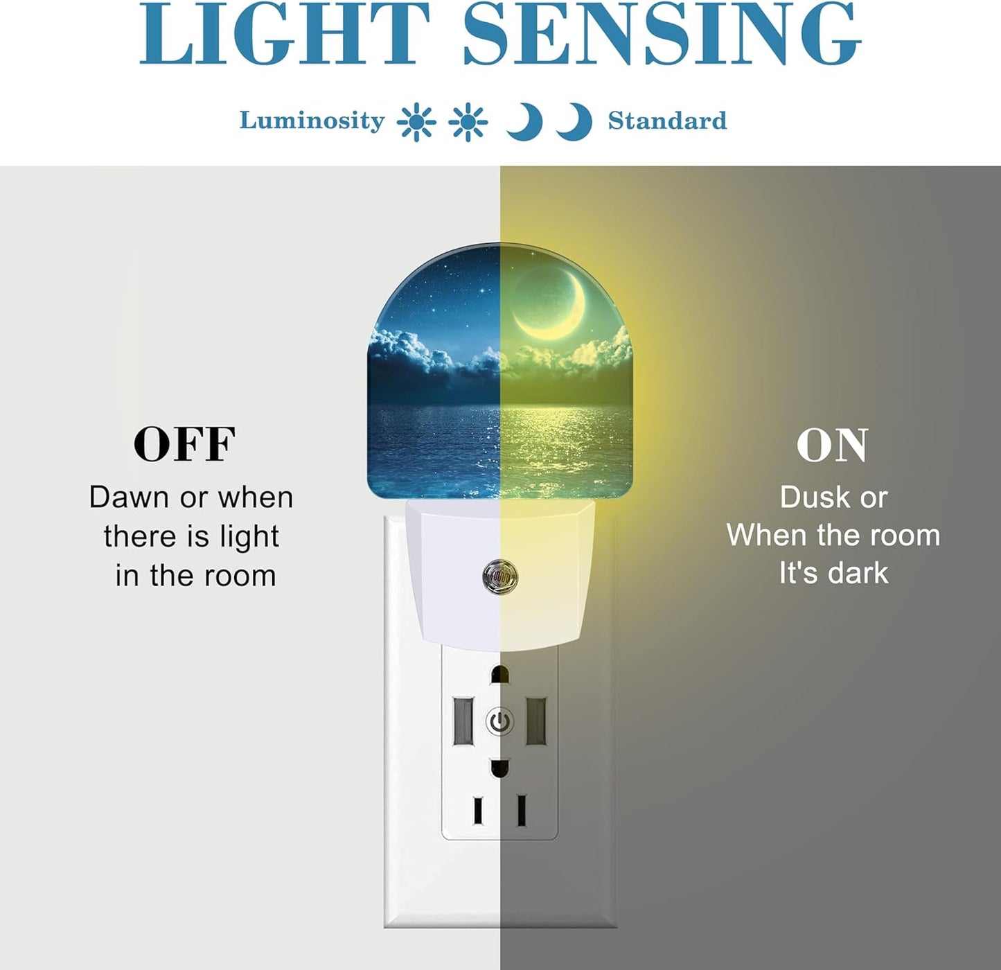 Magic Moon on Sea Night Light Plug into Wall with Dusk to Dawn Sensor Cute Nightlight for Kid Girls Boys Women Men Room Decor, Hallway, Kitchen, Bathroom, Nursery, Stairs