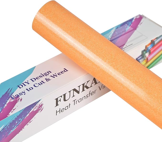 FUNKAKA Glitter Fluorescent Orange Yellow HTV Heat Transfer Vinyl Rolls