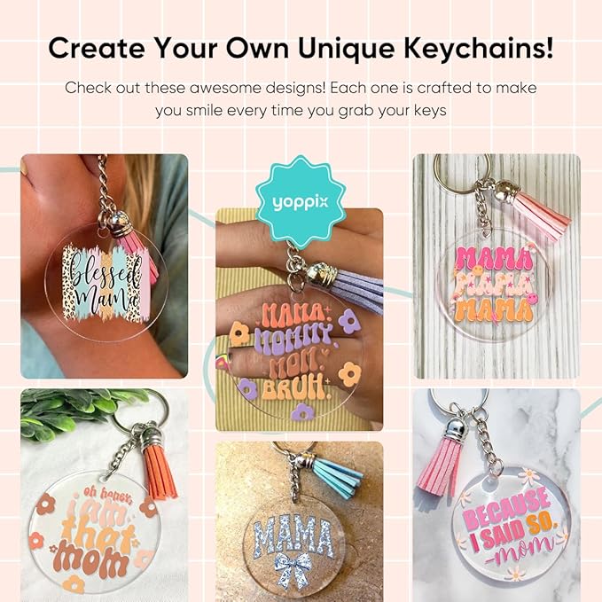 YOPPIX 140 PCS Acrylic Keychain Blank Set, Mama Double-Sided UV DTF Stickers