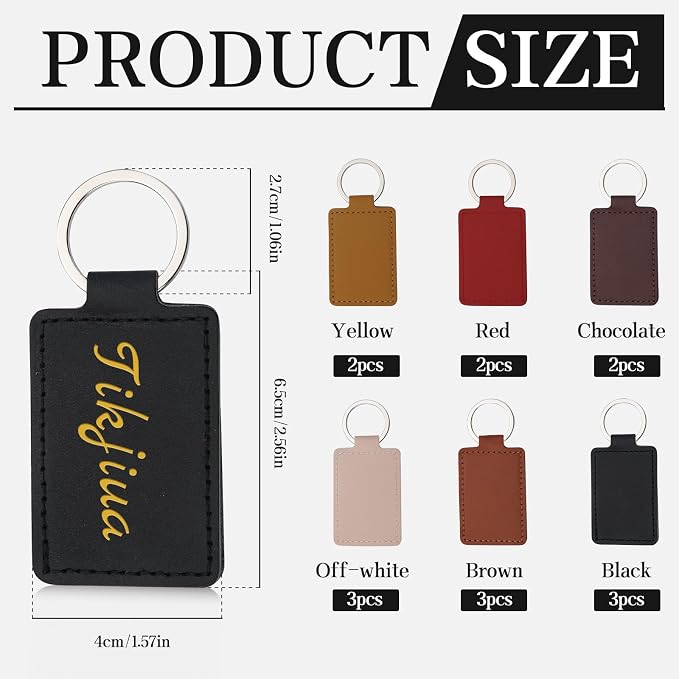 15 Pcs PU Leather Keychain, 6 Colors Leather Keychain Blanks Leather Key Fob Kit
