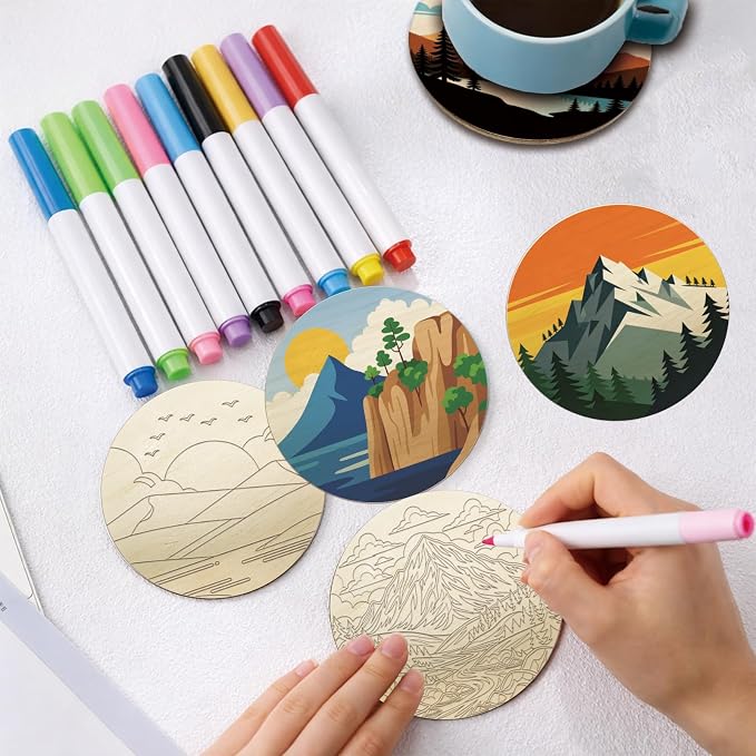 26PCS Wood Coasters Craft Kit 10 Paint You Own Coaster