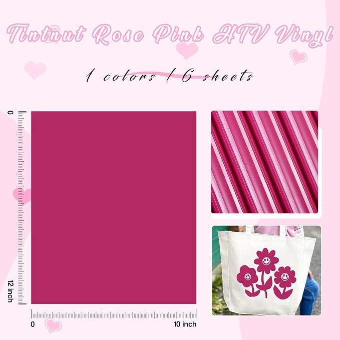 Tintnut Rose Pink Heat Transfer Vinyl, easy cut & weed, stretch washable