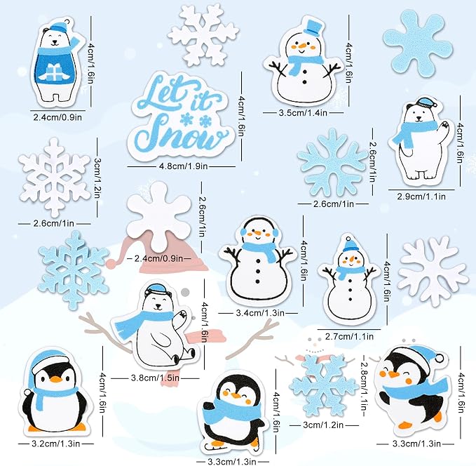 Whaline 500 Pcs Winter Foam Stickers Snowflake Snowman Penguin Bear Decals Self
